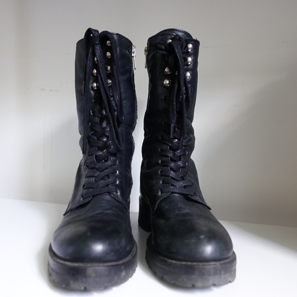 Leather Lace Up Zipper Lug Sole Boots - Picture 2 of 3